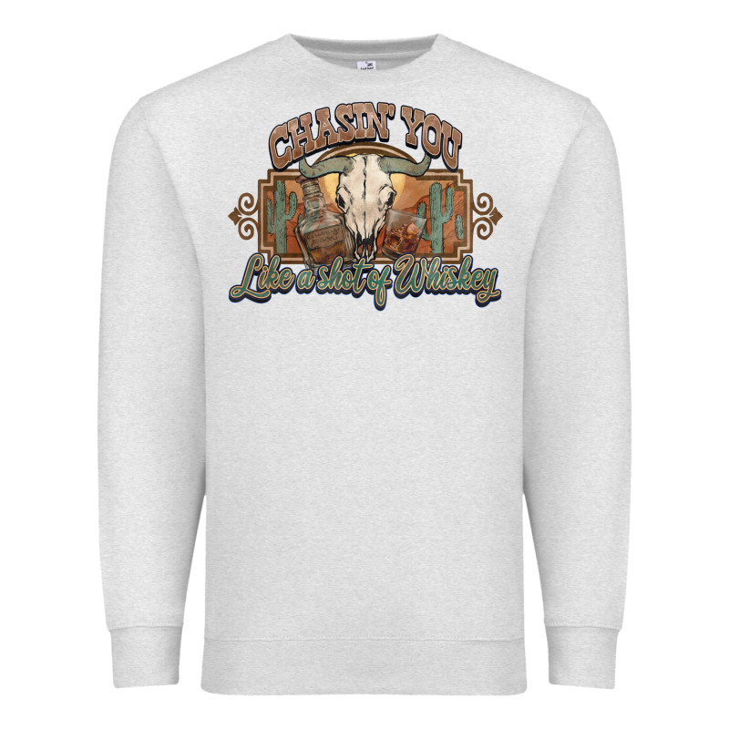 Chasin You Like A Shot Of Whiskey Bull Skull Premium Sweatshirt by HowdyJamesFarm | Teevron