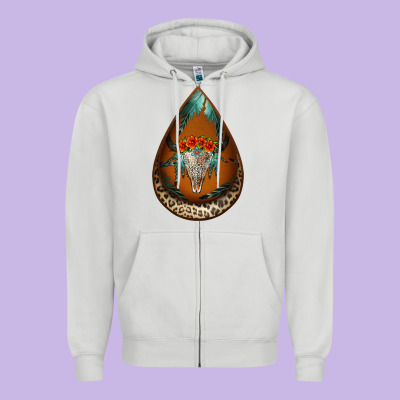 Leopard Bullskull Teardrop Earrings Zipper Hoodie Designed By Jasminsmagicworld