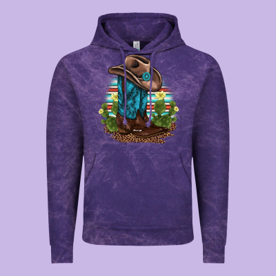 Western Boots And Hat Cactus Leopard Serape Pattern Vintage Hoodie Designed By Barkaloodesign