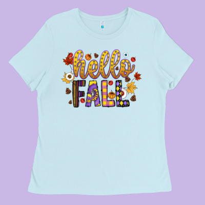 Hello Fall Ladies Tee Designed By Cowhidedigitalart