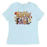 Baby Blue hello fall Ladies Tee - CowhideDigitalArt