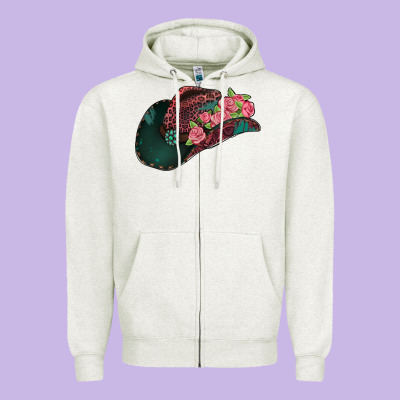 Leopard Flowers Cowboy Hat Zipper Hoodie Designed By Jasminsmagicworld