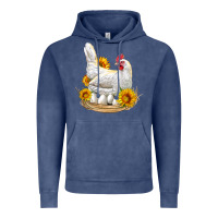 Vintage Denim Perched Chicken With Sunflowers Vintage Hoodie - LillyAllenDesigns