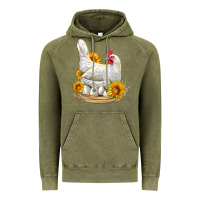 Vintage Olive Perched Chicken With Sunflowers Vintage Hoodie - LillyAllenDesigns
