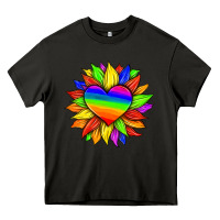 Asphalt lgbtq color heart and sunflower Heavy Core Tee - HRA Design Shop