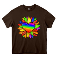 Chocolate Brown lgbtq color heart and sunflower Heavy Core Tee - HRA Design Shop