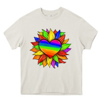 Cream lgbtq color heart and sunflower Heavy Core Tee - HRA Design Shop