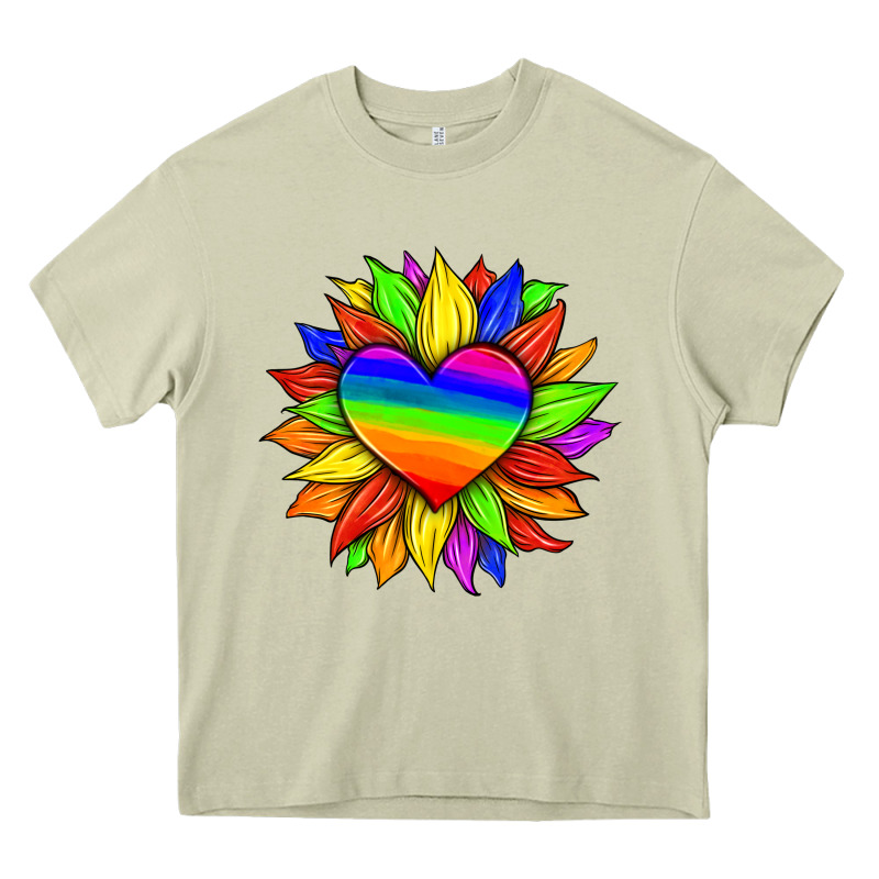 Lgbtq Color Heart And Sunflower Heavy Core Tee by HRA Design Shop | Teevron
