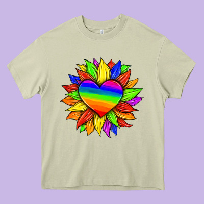 Lgbtq Color Heart And Sunflower Heavy Core Tee Designed By Hra Design Shop