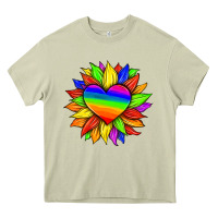 Mossy lgbtq color heart and sunflower Heavy Core Tee - HRA Design Shop