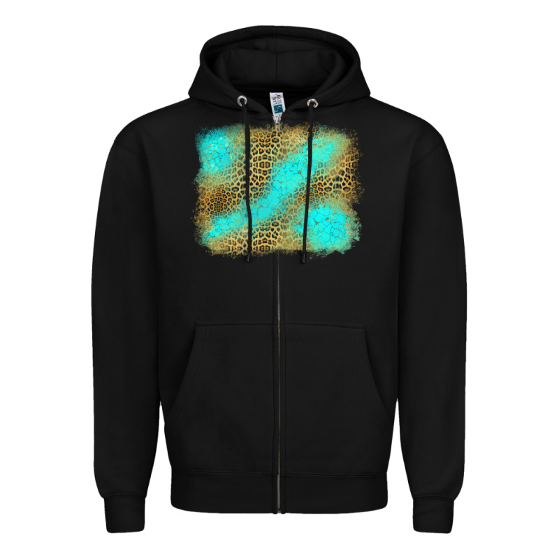 Leopard Turquoise Background Zipper Hoodie by Jasminsmagicworld | Teevron