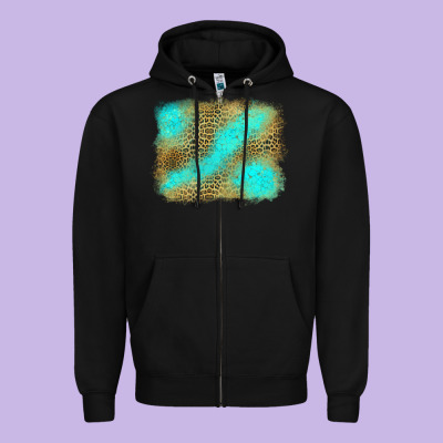 Leopard Turquoise Background Zipper Hoodie Designed By Jasminsmagicworld