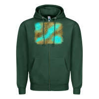 Sports Green leopard turquoise background Zipper Hoodie - Jasminsmagicworld
