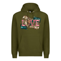 Army Green Love Horse Premium Hoodie - HowdyJamesFarm