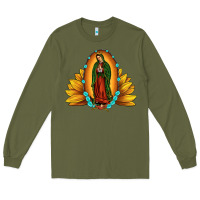 Army Green sunflower our lady of guadalupe Long Sleeve Tee - JahusDesignShop