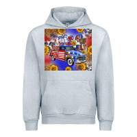 Heather Grey Fourth Of July Sunflowers Truck Urban Hoodie - FaDigitalArtStudio