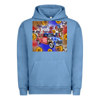 Pigment Pebble Blue Fourth Of July Sunflowers Truck Urban Hoodie - FaDigitalArtStudio