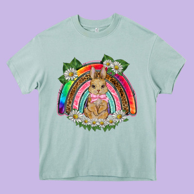 Easter Rabbit Rainbow Heavy Core Tee Designed By Barkaloodesign