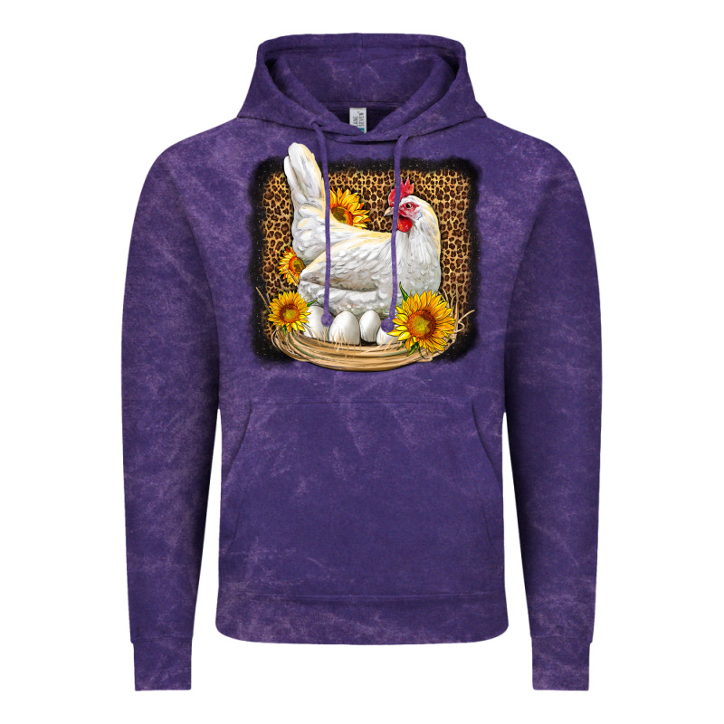 Perched Chicken With Sunflowers Leopard Background Vintage Hoodie by LillyAllenDesigns | Teevron