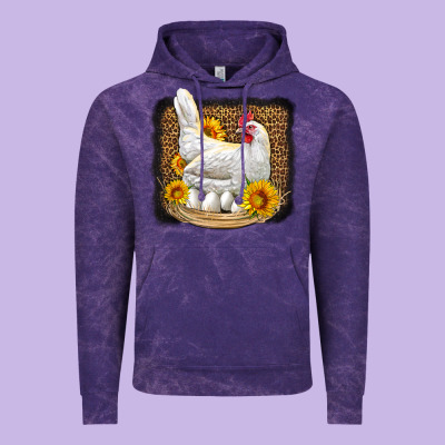 Perched Chicken With Sunflowers Leopard Background Vintage Hoodie Designed By Lillyallendesigns