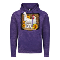 Cloud Purple perched chicken with sunflowers leopard background Vintage Hoodie - LillyAllenDesigns