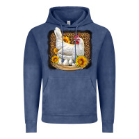 Vintage Denim perched chicken with sunflowers leopard background Vintage Hoodie - LillyAllenDesigns