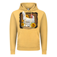 Vintage Mustard perched chicken with sunflowers leopard background Vintage Hoodie - LillyAllenDesigns
