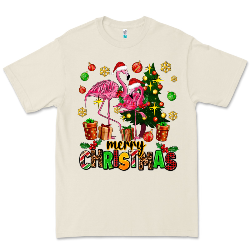 Flamingo Merry Christmas Premium Tee by AdoDesignShop | Teevron