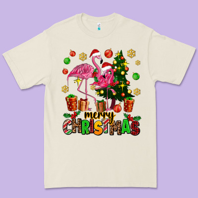 Flamingo Merry Christmas Premium Tee Designed By Adodesignshop