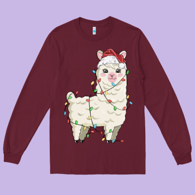Christmas Llama Long Sleeve Tee Designed By Maliassmallbusiness
