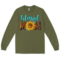 Army Green blessed mom with sunflower Long Sleeve Tee - NancyCooperArtShop