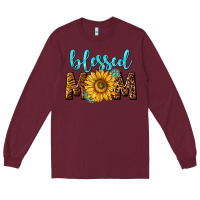 Burgundy blessed mom with sunflower Long Sleeve Tee - NancyCooperArtShop