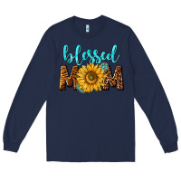 Navy blessed mom with sunflower Long Sleeve Tee - NancyCooperArtShop