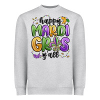 Heather Grey happy mardi gras y'all Heavyweight Sweatshirt - MaliasSmallBusiness