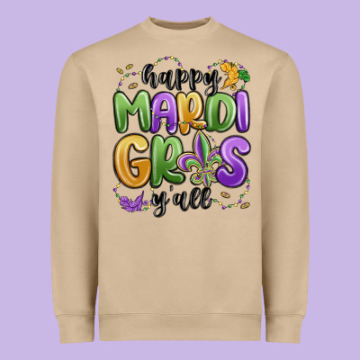 Happy Mardi Gras Y'all Heavyweight Sweatshirt Designed By Maliassmallbusiness