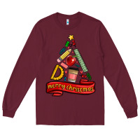 Burgundy teacher tools christmas tree Long Sleeve Tee - MaliasSmallBusiness