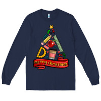 Navy teacher tools christmas tree Long Sleeve Tee - MaliasSmallBusiness