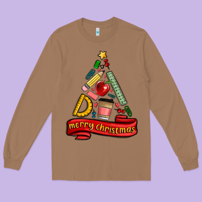 Teacher Tools Christmas Tree Long Sleeve Tee Designed By Maliassmallbusiness