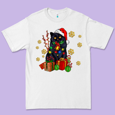 Black Cat Meowy Christmas Premium Tee Designed By Adodesignshop