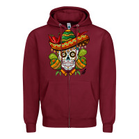 Burgundy sombrero skull Zipper Hoodie - BarkalooDesign