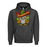 Charcoal Heather sombrero skull Zipper Hoodie - BarkalooDesign