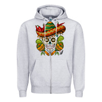 Heather Grey sombrero skull Zipper Hoodie - BarkalooDesign