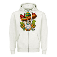 Oatmeal Heather sombrero skull Zipper Hoodie - BarkalooDesign