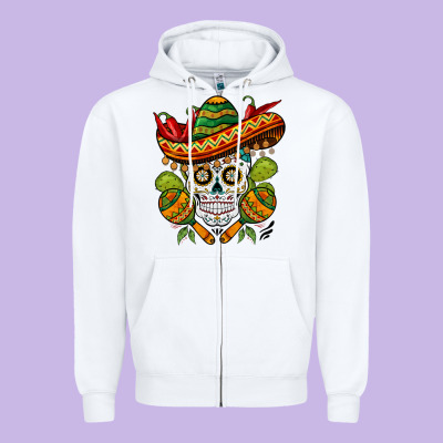 Sombrero Skull Zipper Hoodie Designed By Barkaloodesign