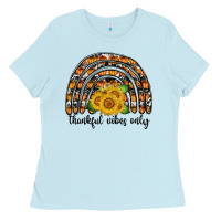 Baby Blue Thankful Vibes Only Ladies Tee - CowhideDigitalArt