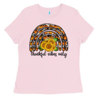 Bubblegum Pink Thankful Vibes Only Ladies Tee - CowhideDigitalArt