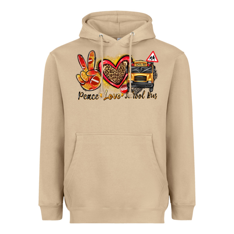 Peace Love School Bus Heavyweight Hoodie by texasbilliewilder | Teevron