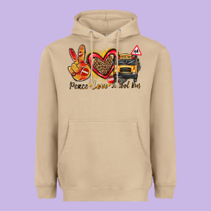 Peace Love School Bus Heavyweight Hoodie Designed By Texasbilliewilder