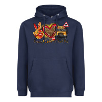 Navy peace love school bus Heavyweight Hoodie - texasbilliewilder