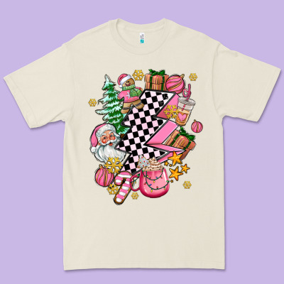 Pink Christmas Lightning Bolt Premium Tee Designed By Adodesignshop
